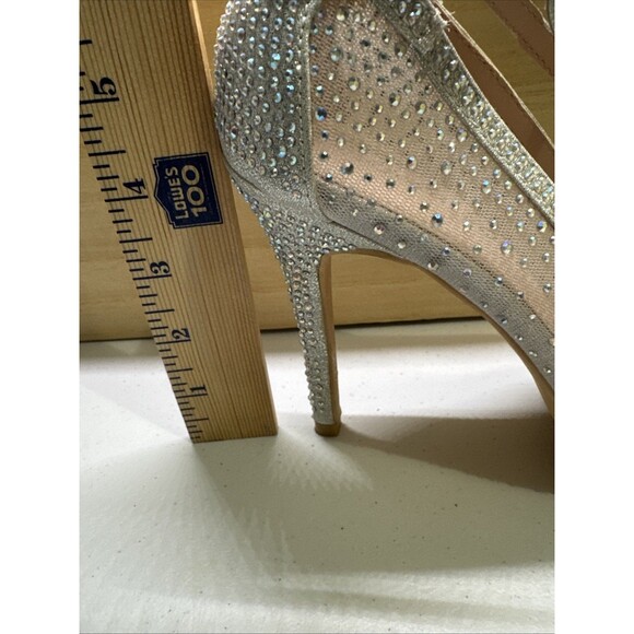 Bella Luna Silver Mesh Jeweled Heel Stiletto narrow Open Toe Shoes Size 7.5 - Picture 13 of 13